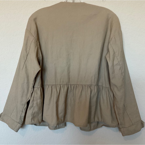 Zara Ruffled Peplum Open Front Oversized Safari Khaki Color Shacket Jacket XS - Picture 7 of 16